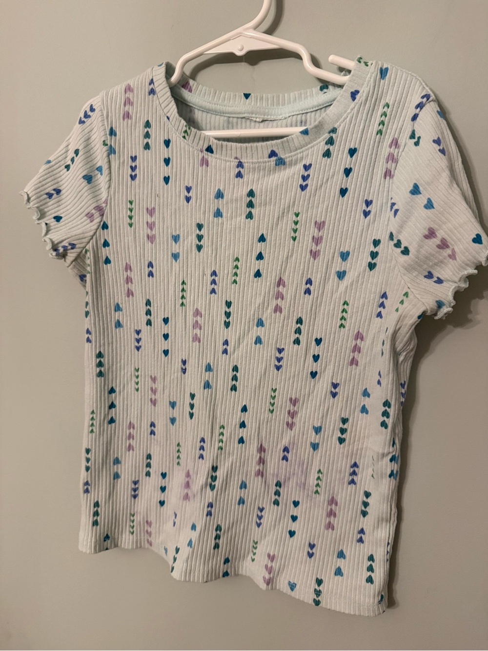Girls Light Blue Ribbed Short-Sleeve Tee Size 8
